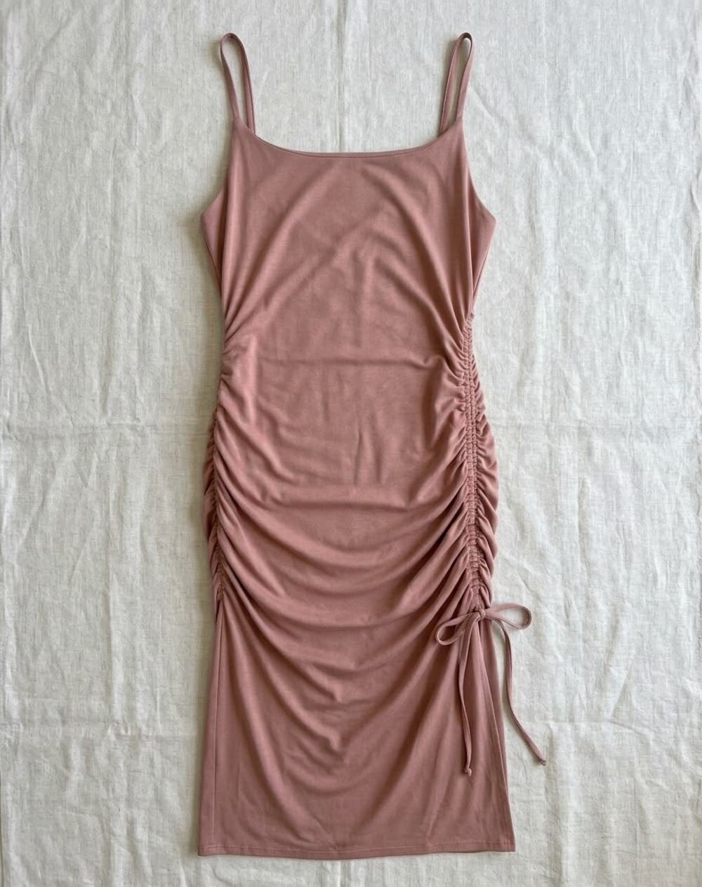Express Mauve Ruched Side Tie Midi Dress Minimalist 90s Chic Modal soft girl